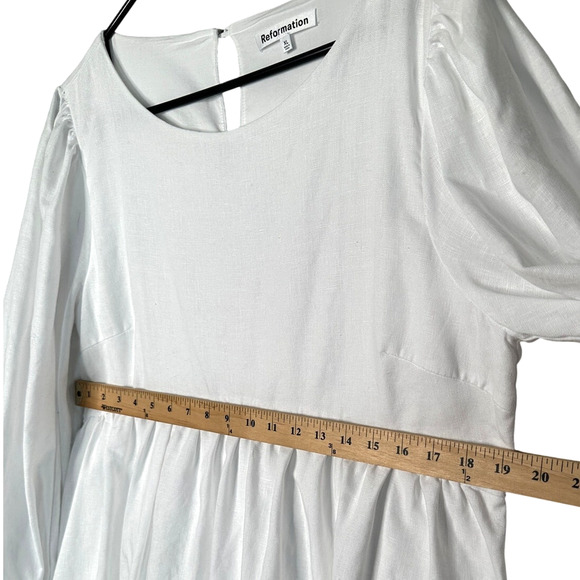 Reformation XL Ramone Babydoll 100% Linen Mini Dress Long Sleeve Fit&Flare White - Picture 7 of 10